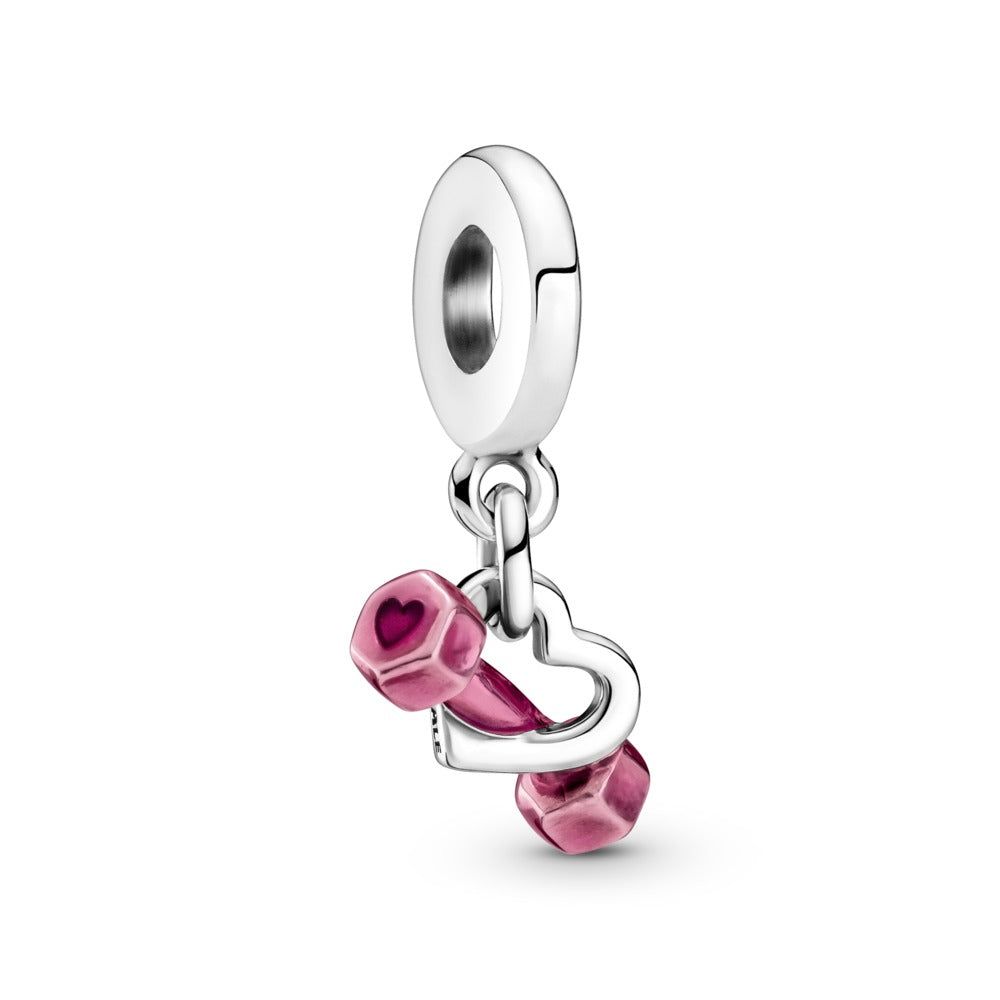Dumbbell and Heart Dangle Charm