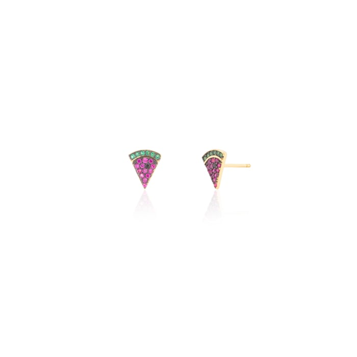 Sterling Silver Gold Vermeil CZ Color Watermelon Stud Earrings