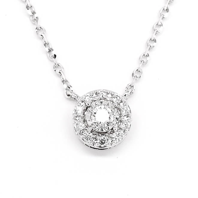 14KT White Gold 18" 0.09CTW Diamond Halo Set Necklace.
