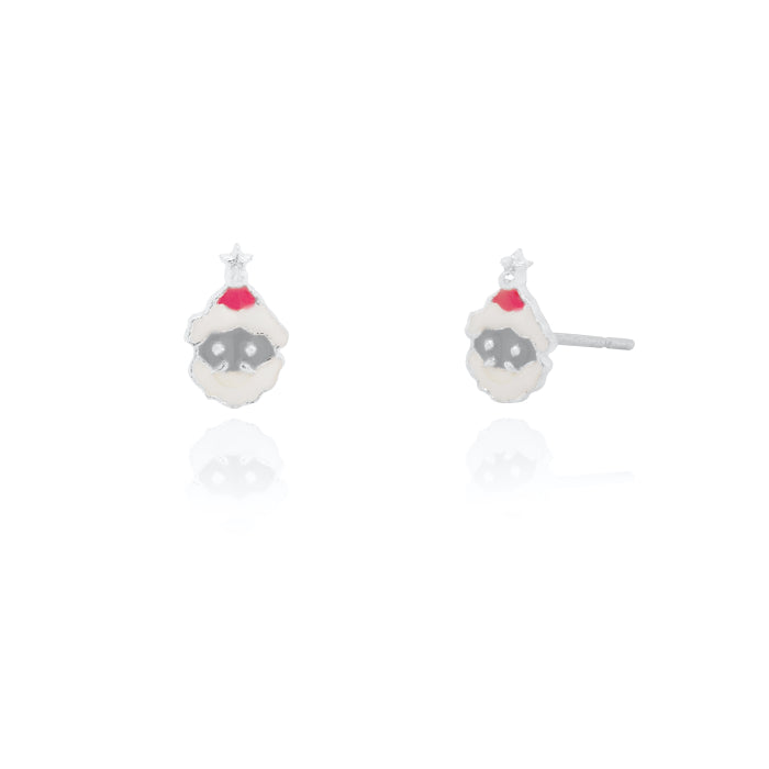 Sterling Silver Enamel Santa Face Christmas Stud Earrings