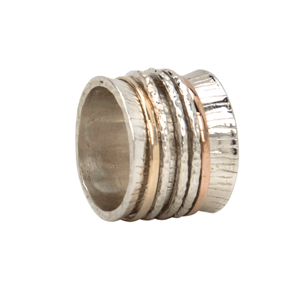 Bliss Meditation Ring. Sterling Silver and 9KT Gold. Size 9.