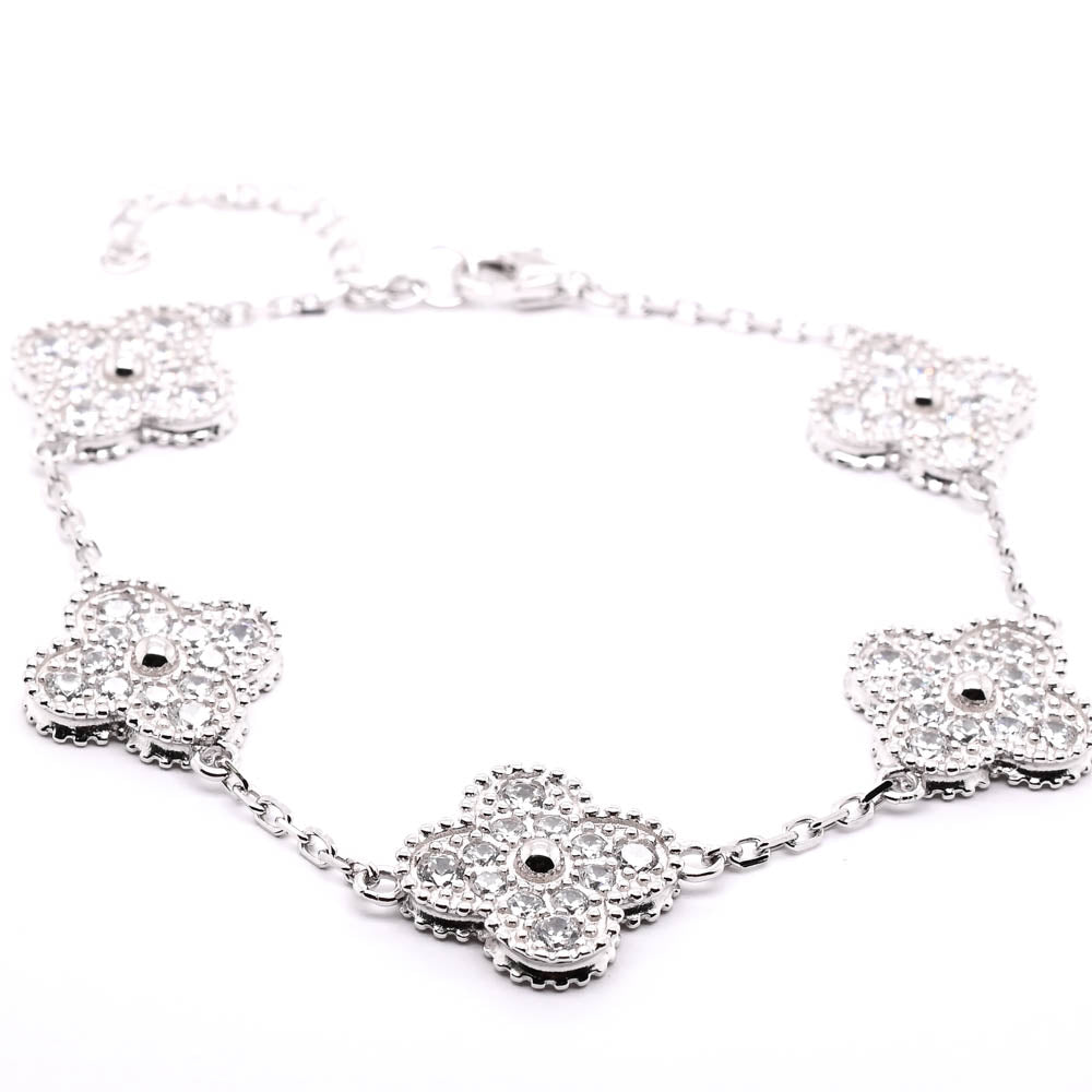 Sterling Silver 8" C.Z Multi Clover Bracelet.