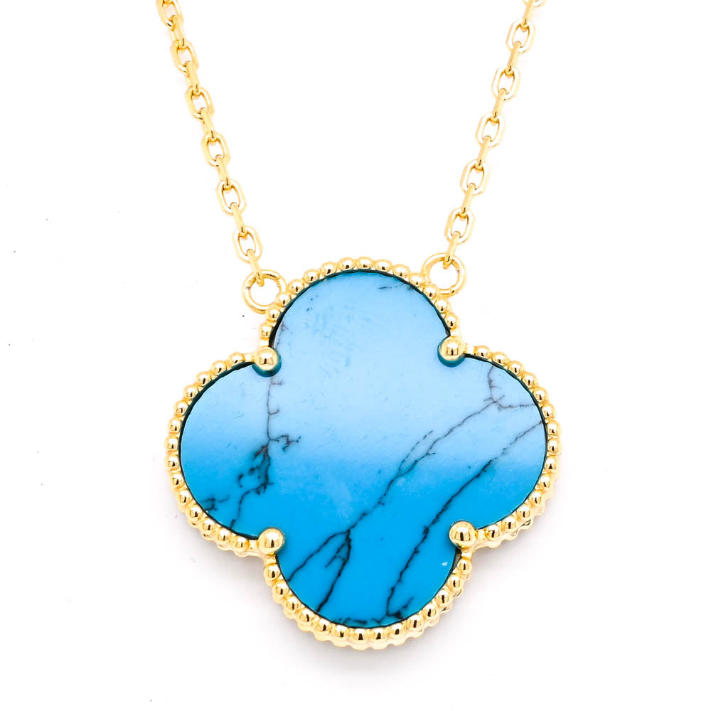 Sterling Silver 14Kt Yellow Gold Plated 18" Turquoise Flower Necklace.