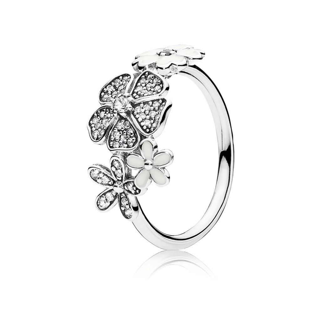 Shimmering Bouquet, White Enamel & Clear CZ