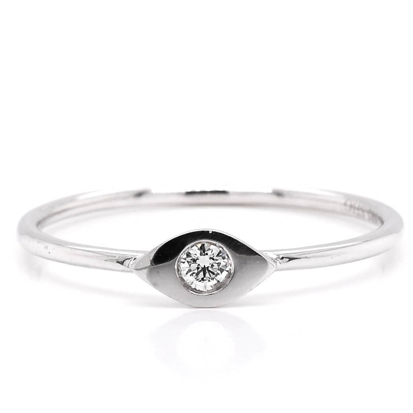 14KT White Gold 0.05CTW Diamond Evileye Ring.
Band Width: 1.2mm
S