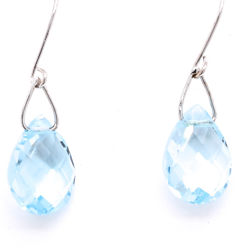 10KT White Gold Blue Topaz Drop Earrings.