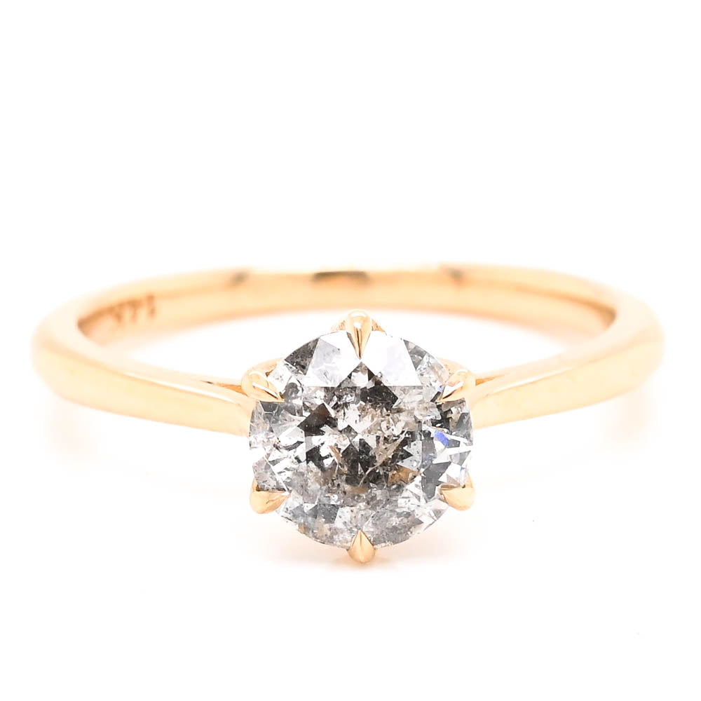 14KT Yellow Gold 0.97CT Round Brilliant Diamond Solitaire Engagement Ring.