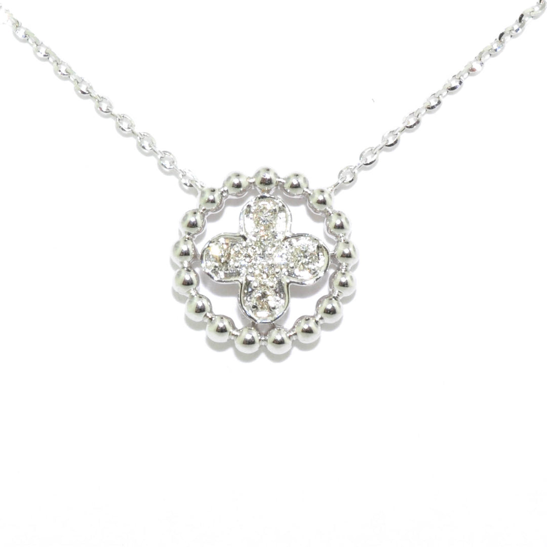14KT White Gold 18" 0.08CTW Diamond Clover Necklace.