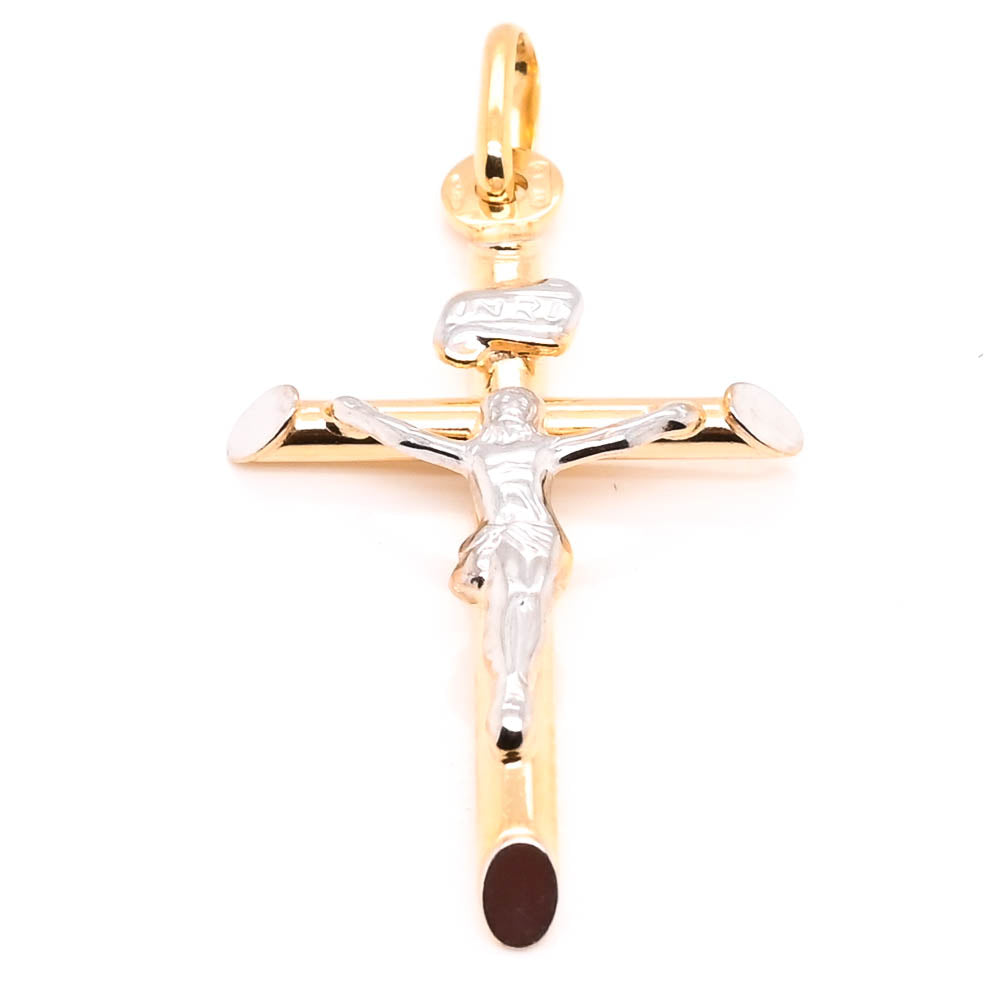 14KT Yellow & White Gold 29x17mm Crucifix Pendant.