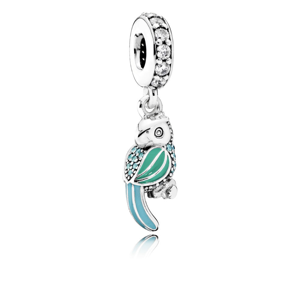 Tropical Parrot, Mixed Enamels, Teal & Clear CZ