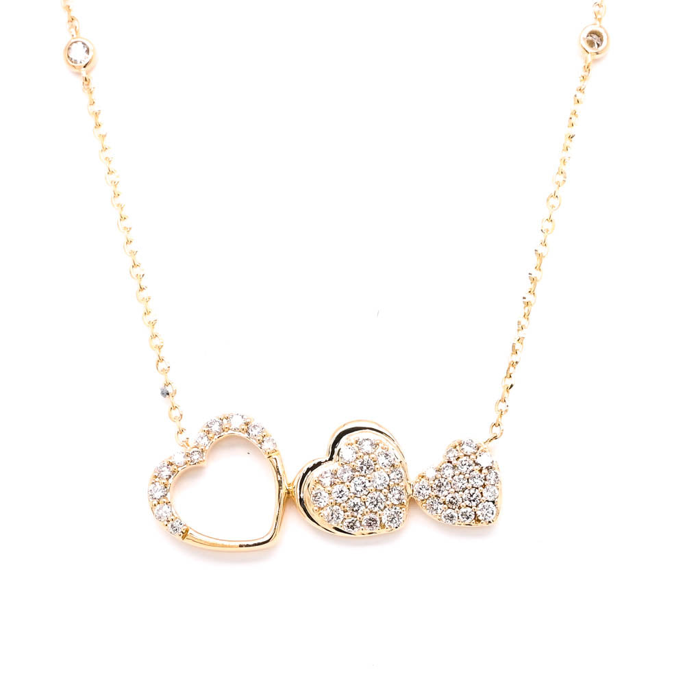 14KT Yellow Gold 18" 0.35CTW Diamond Triple Heart Necklace.