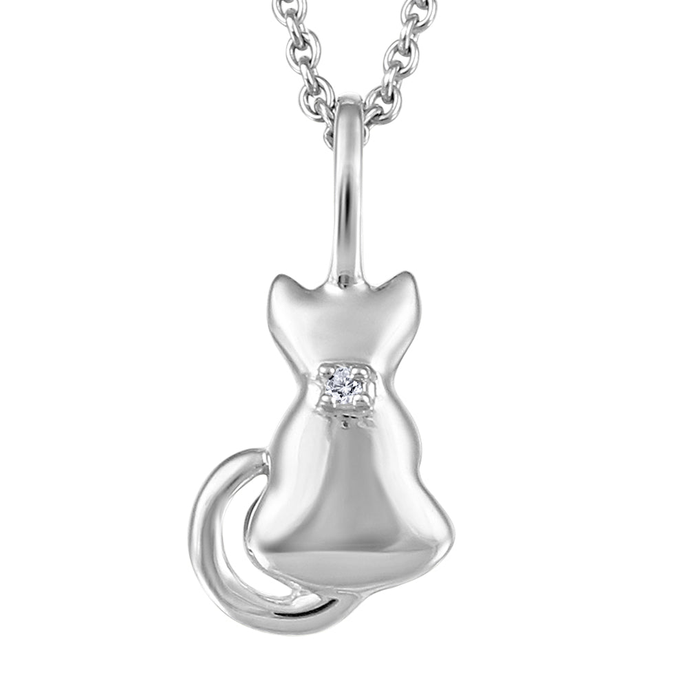 10KT White Gold and Diamond Cat Necklace.