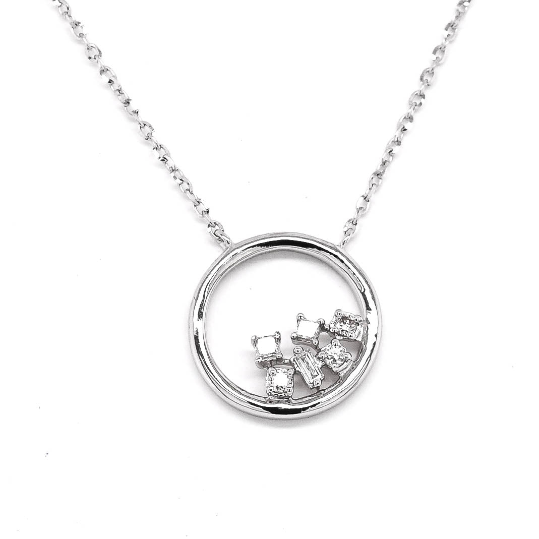 14KT White Gold 18" 0.07CTW Diamond Circle Necklace.
