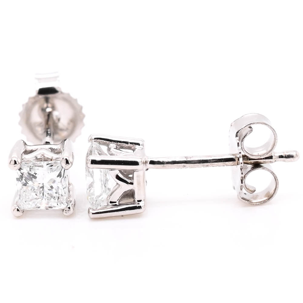 LUJO 10KT White Gold 0.40CTW Princess Cut LAB Created Diamond Stud Earrings.