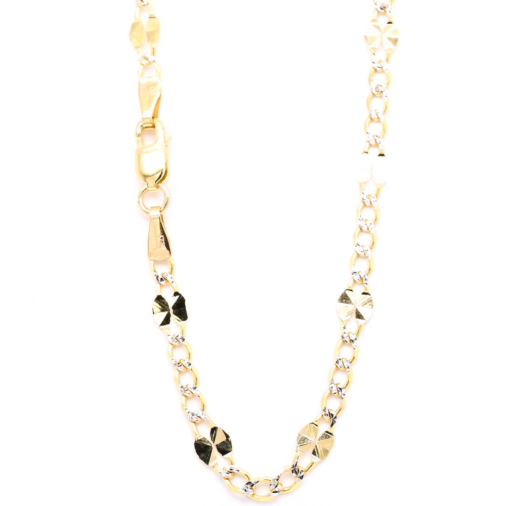 10KT Yellow Gold 16" 3MM Mirror Curb Link Chain Bracelet.