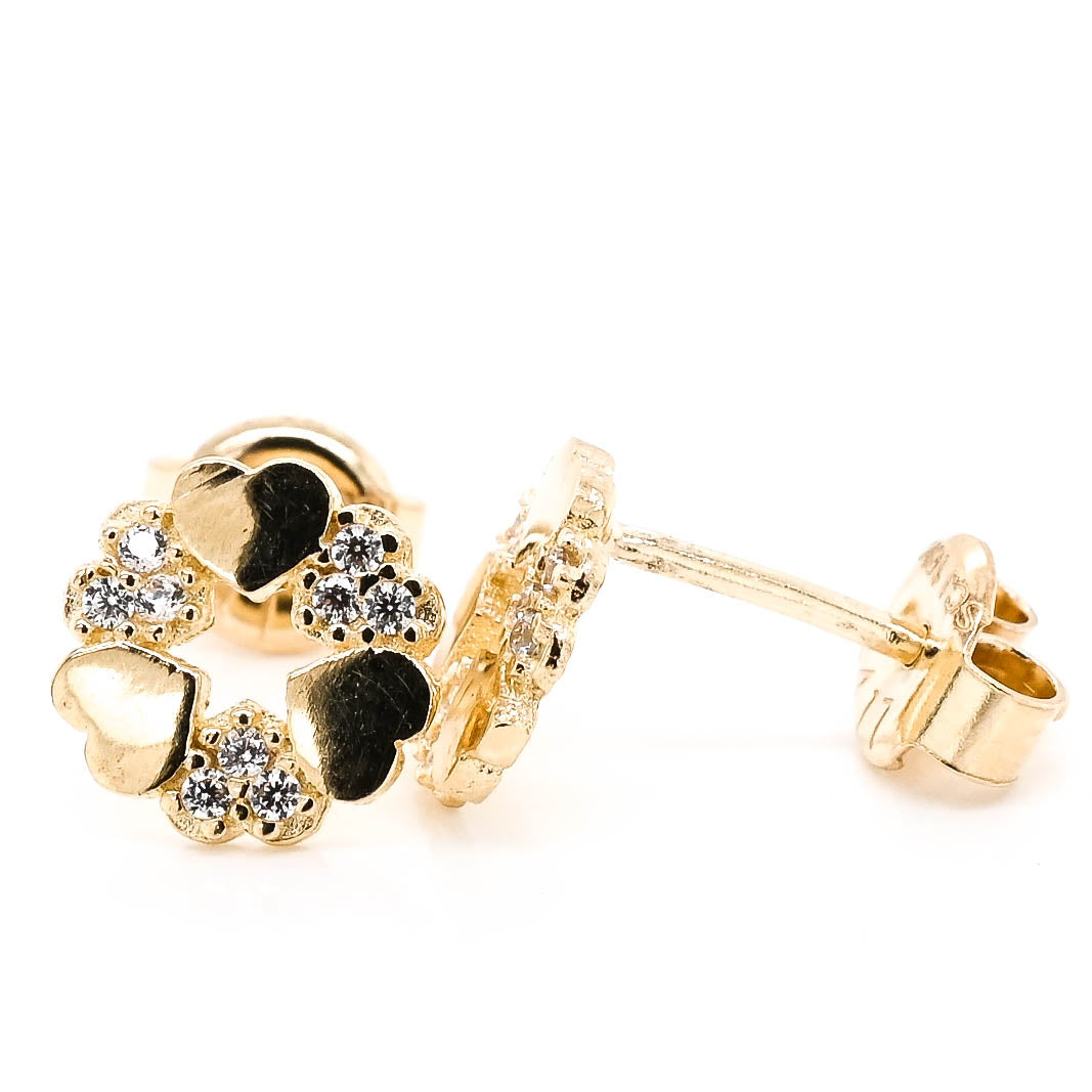 10KT Yellow Gold C.Z Heart Stud Earrings.