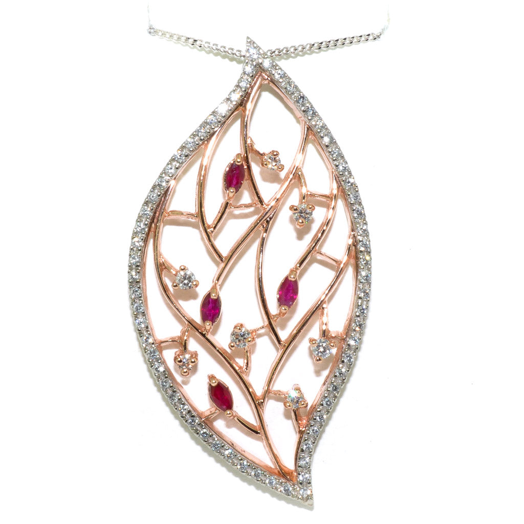 10KT White and Rose Gold 18" Ruby and Diamond Necklace.