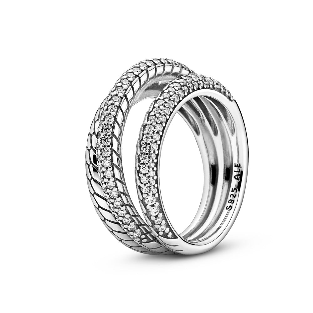 Triple Band PaveSnake Chain Pattern Ring