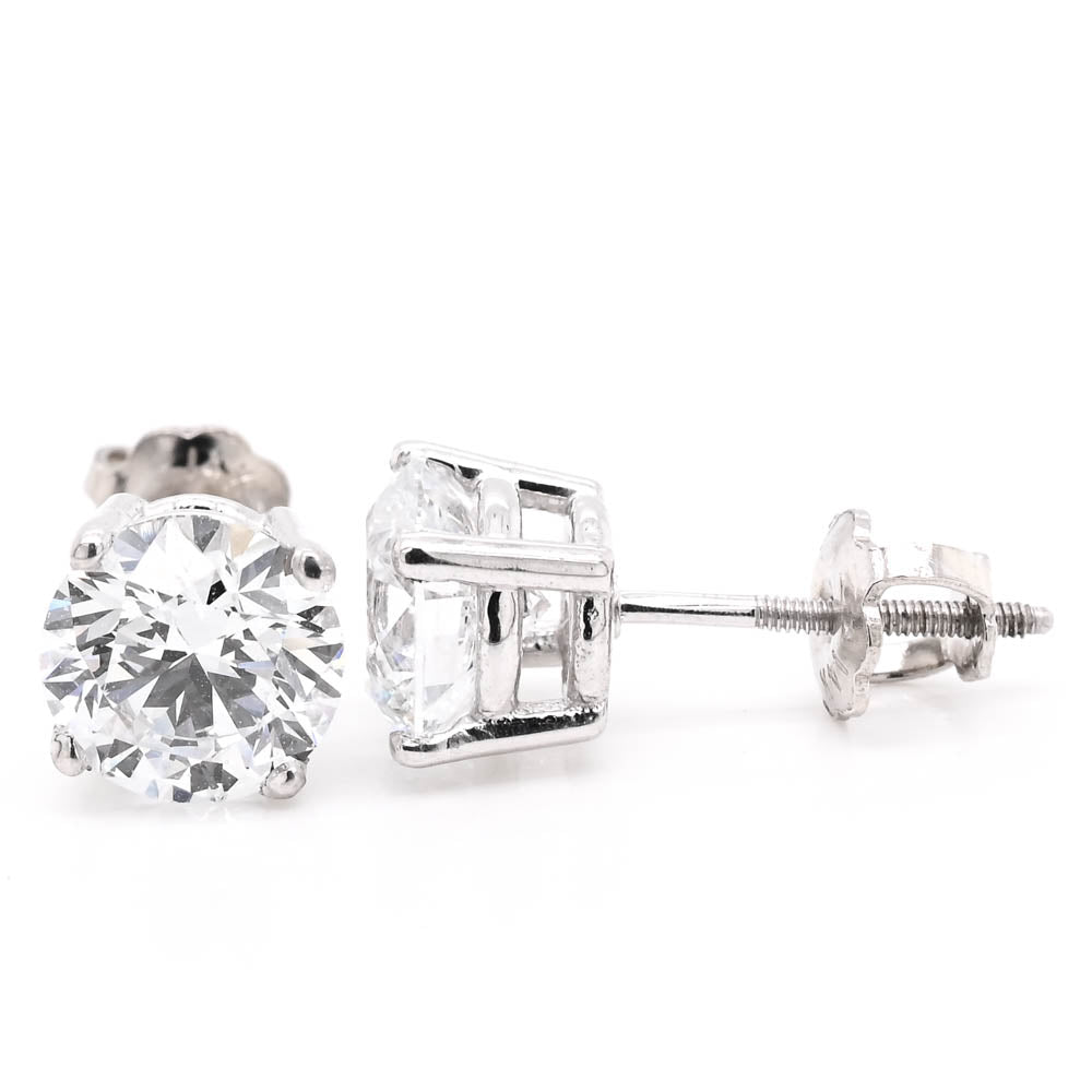 14KT White Gold 2.04CTW Round Brilliant Lab Grown diamond Stud Earrings.