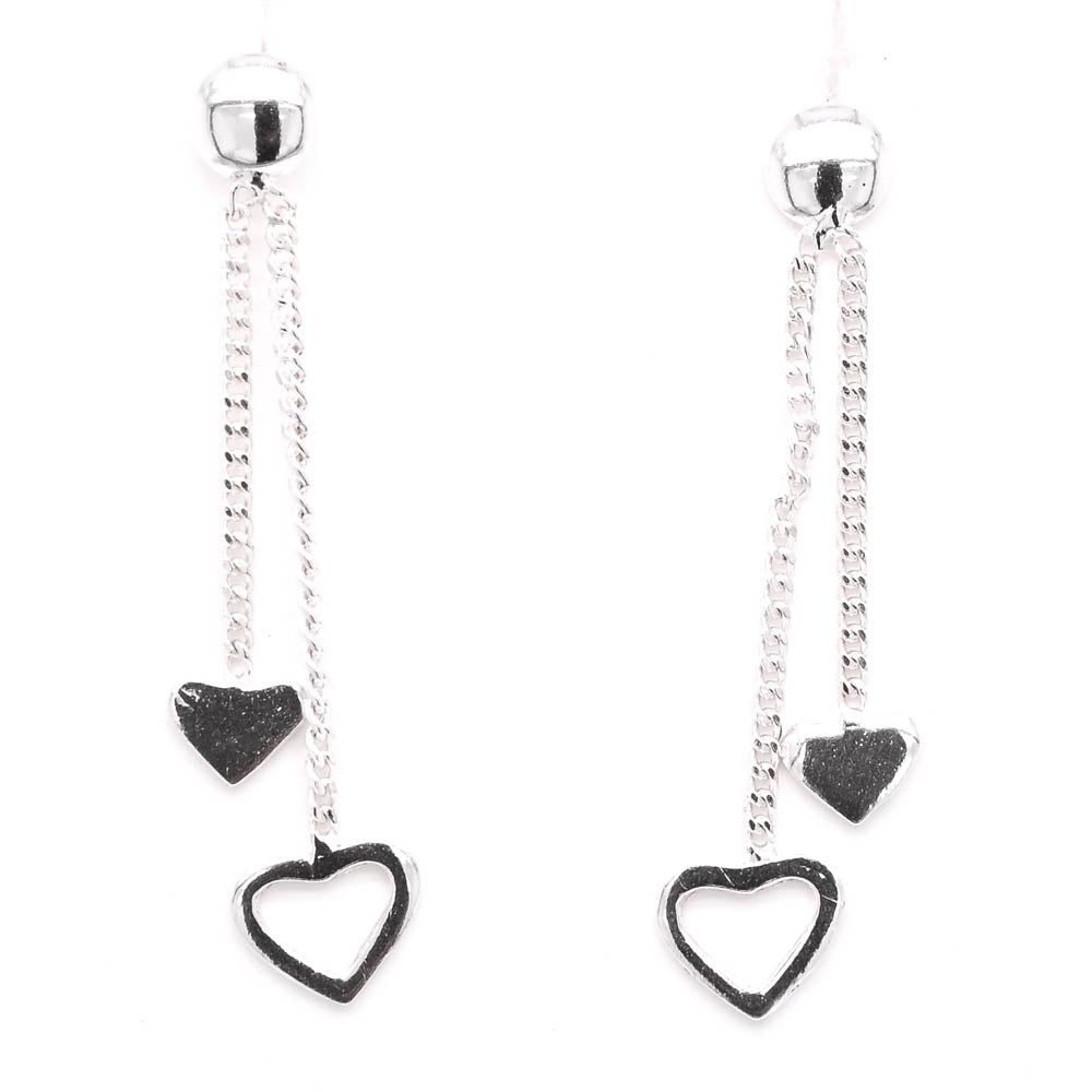 Sterling Silver Double Heart Drop Earrings.