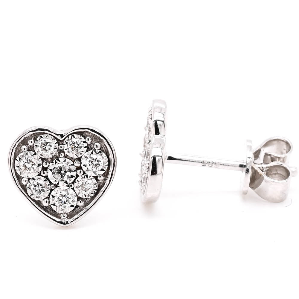 14KT White Gold 0.16CTW Diamond Heart Stud Earrings