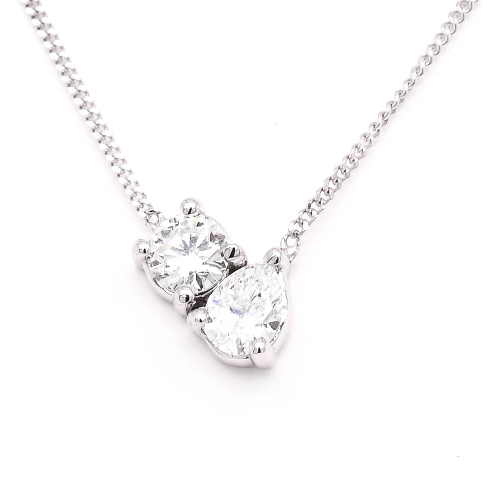 LUJO 10KT White Gold 18" 0.30CTW Round Brilliant & Pear shape Created Diamond Necklace.