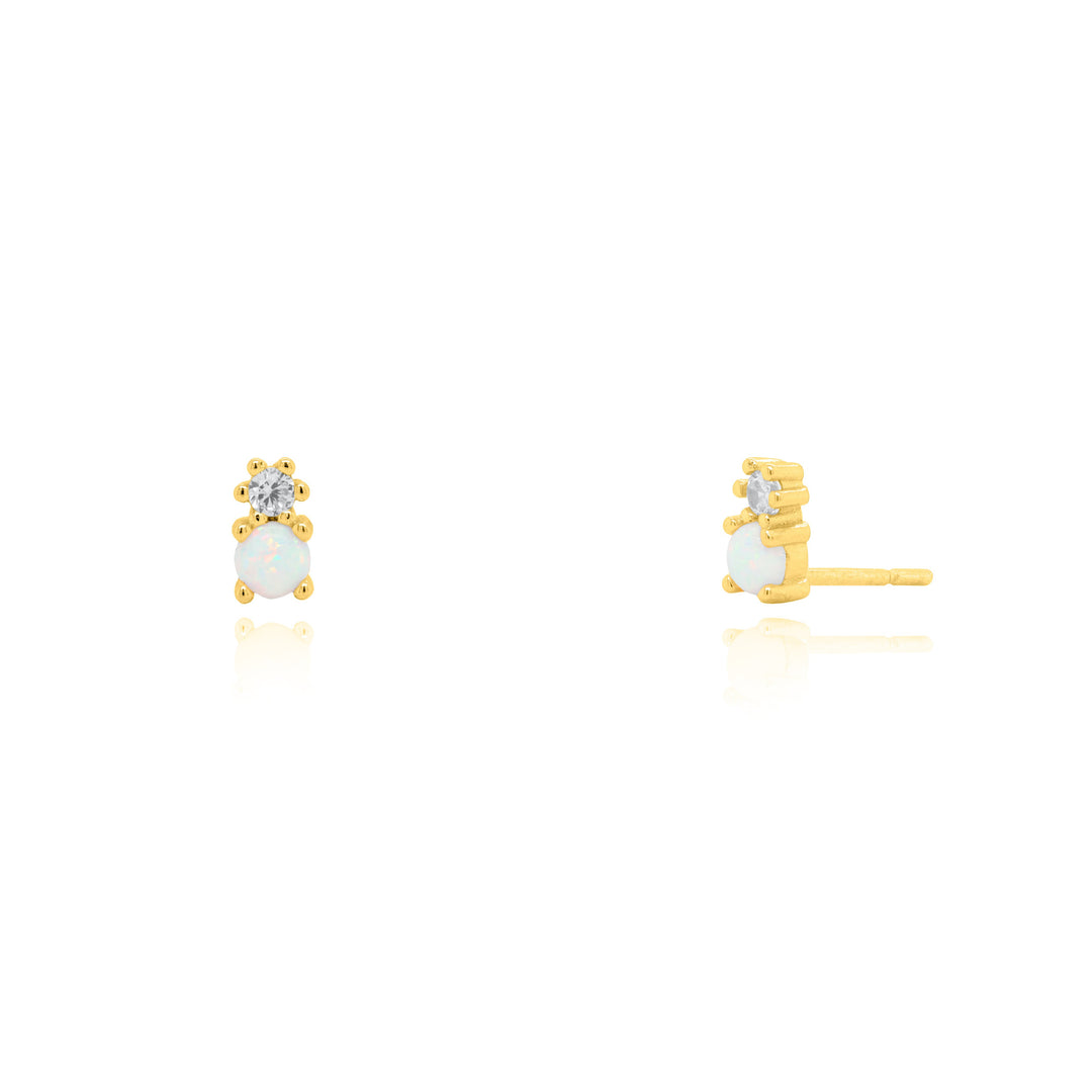 Sterling Silver Opal & C.Z Stud Earrings.