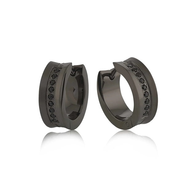 Italgem Steel Black IP Plated 14mm Huggies Earrings.