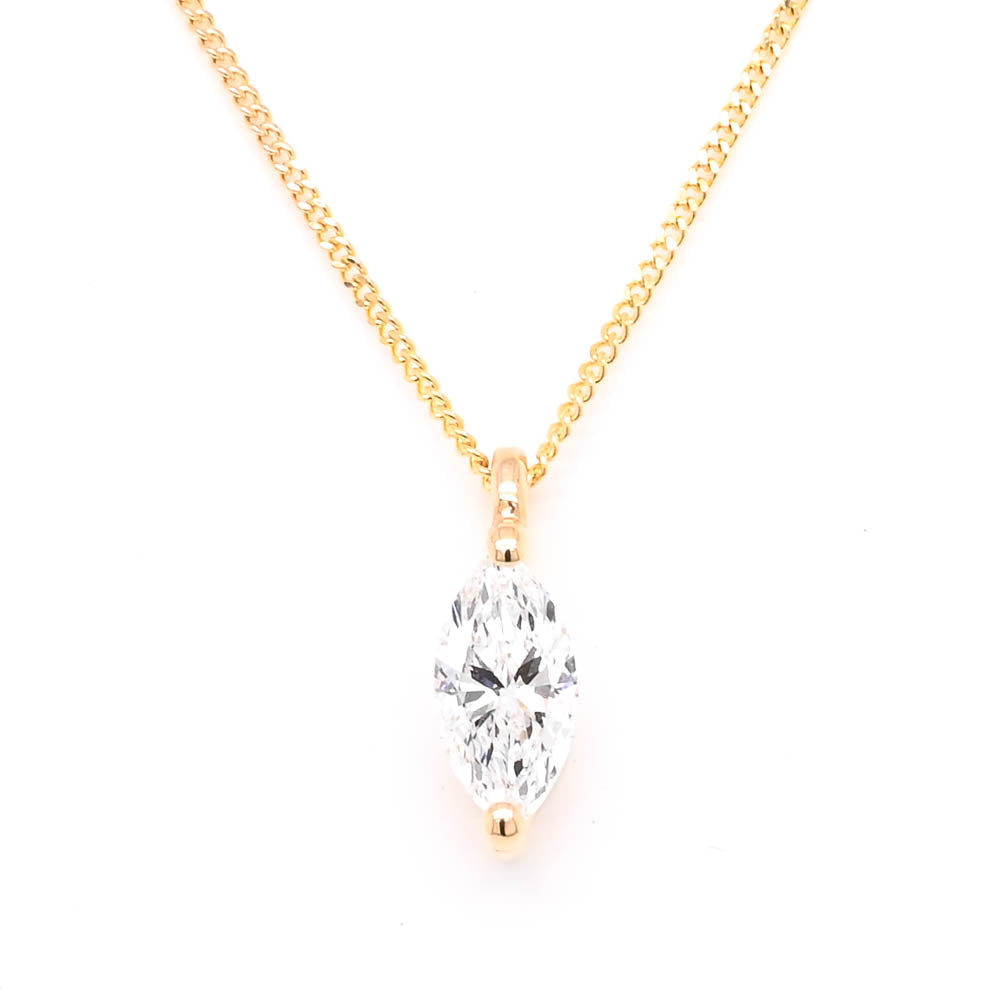 LUJO 10KT Yellow Gold 18" 0.30CTW Marquise Shape LAB Created Diamond Necklace.