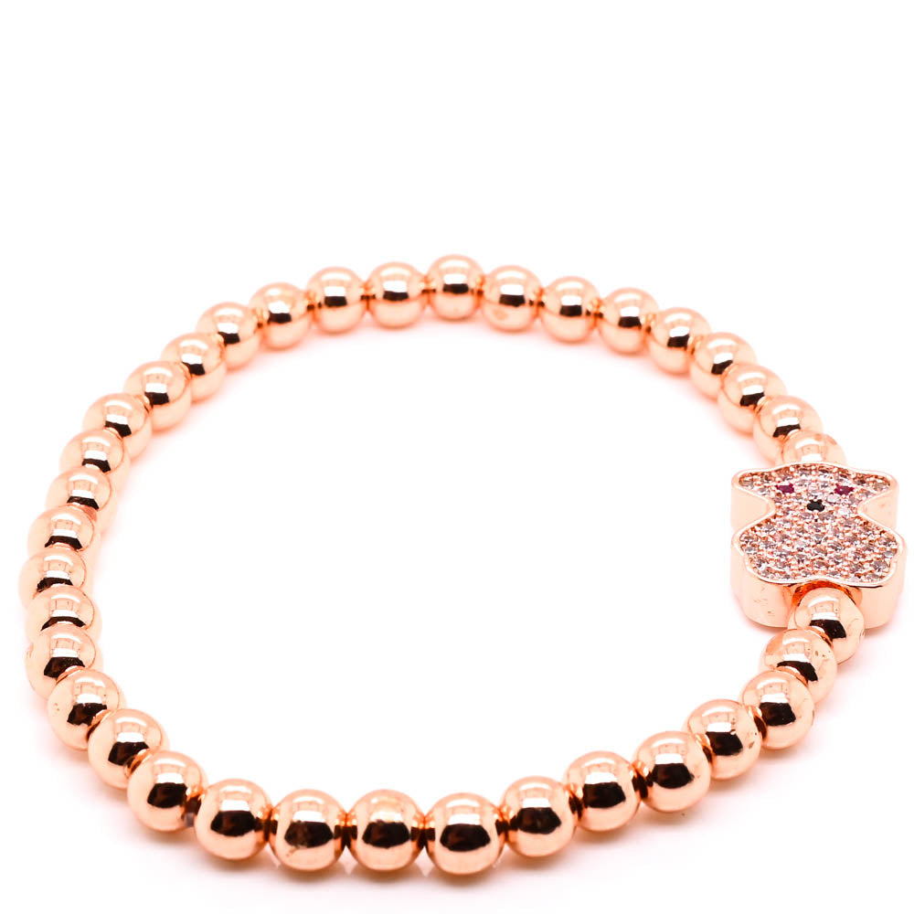 Rose Tone Metal C.Z Bear Stretch Bracelet.