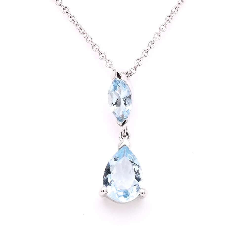 10KT White Gold 20" 0.75CTW Aquamarine Drop Necklace.