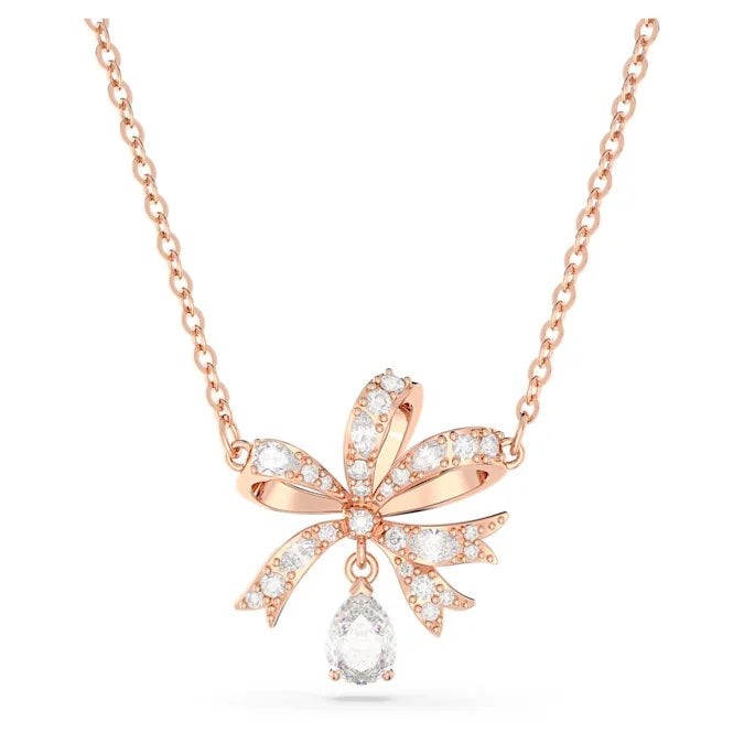 Swarovski Volta necklace,Bow, Small, White, Rose gold-tone plated