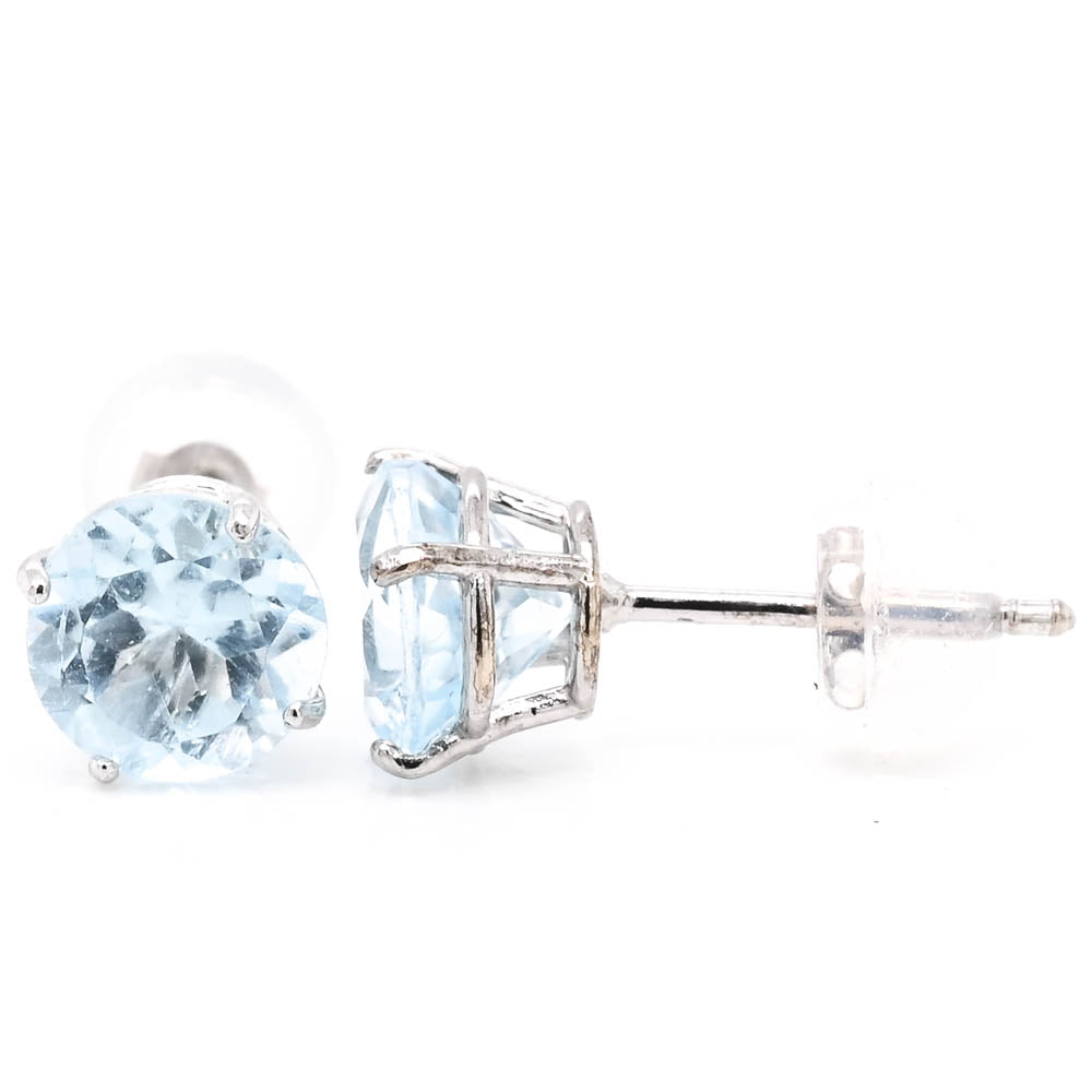10KT White Gold Round Blue Topaz Stud Earrings.
B.Topaz: 6mm