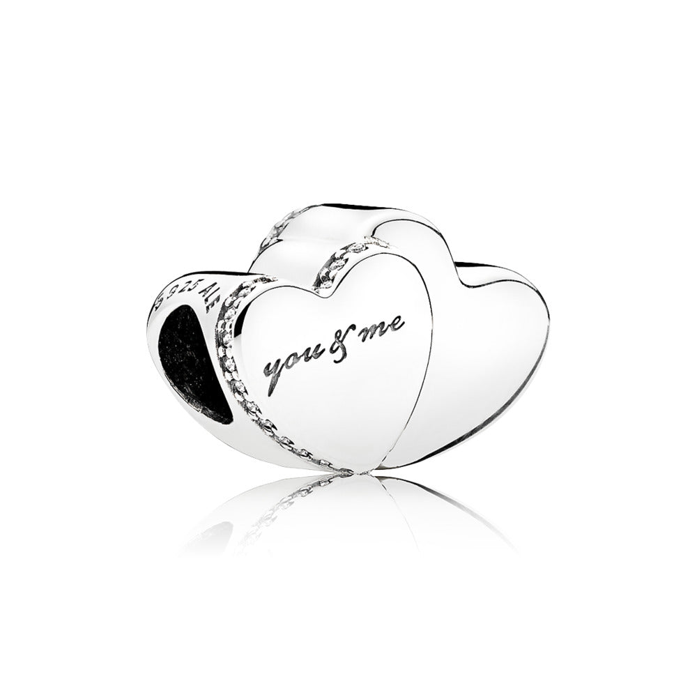 Pandora Two Hearts, Clear CZ Charm.