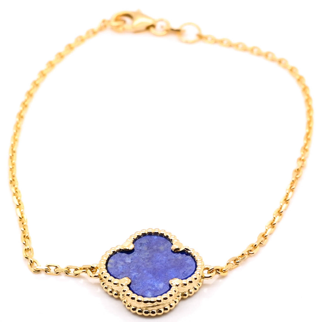 10KT Yellow Gold 7.5" Lapis Flower Bracelet.