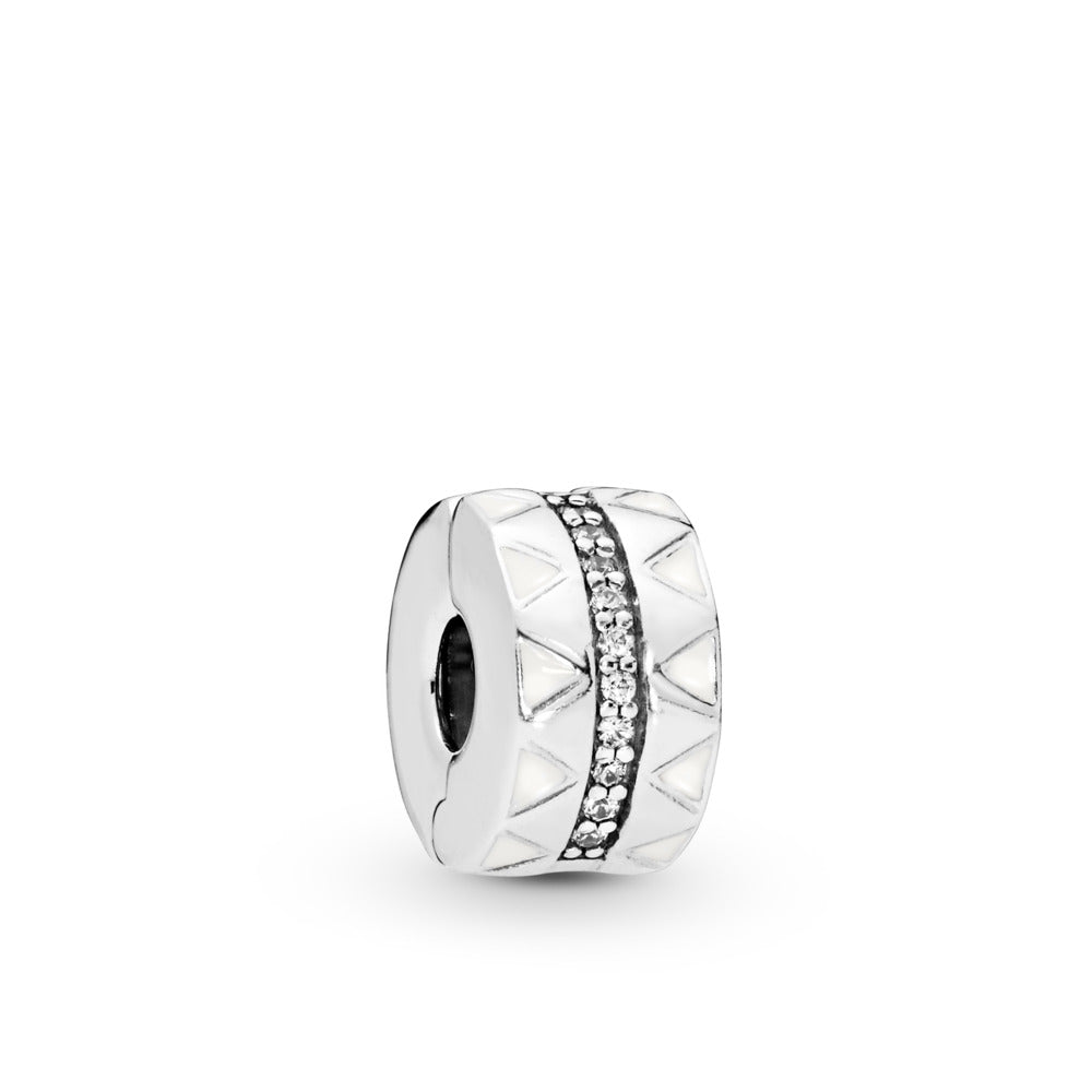 Sparkling Jagged Lines, White Enamel & Clear CZ