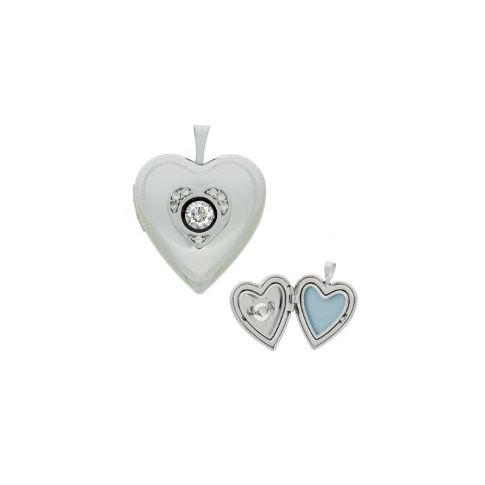 Sterling Silver Dancing Diamond Heart Locket Engraved Frame