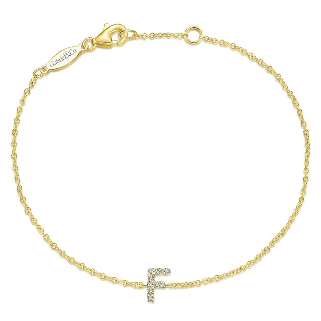 14KT Yellow Gold 7" 0.07CTW Diamond Letter "F" Bracelet.