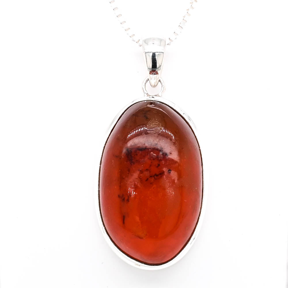 Sterling Silver 24" Oval shape Amber Necklace.