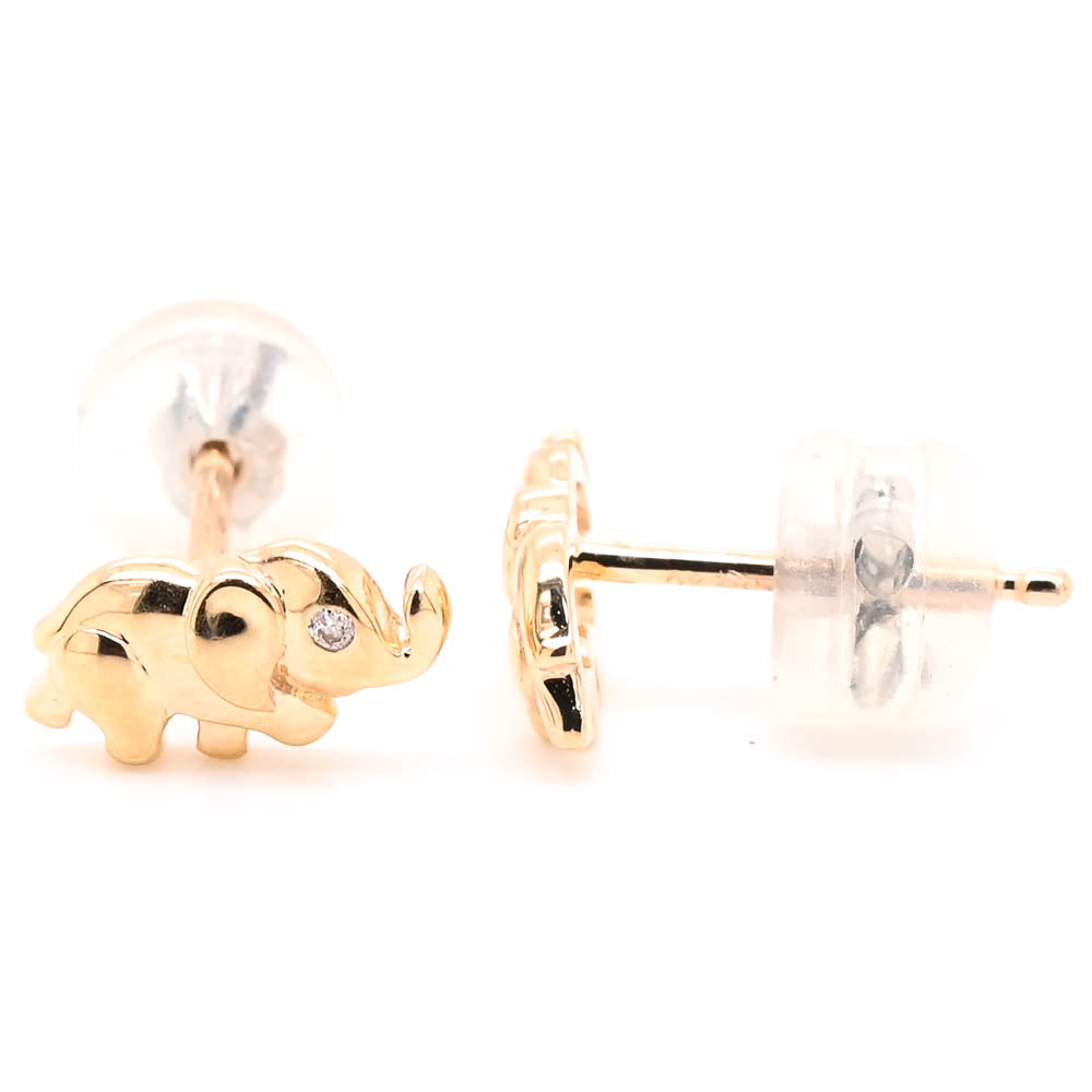 10KT Yellow Gold 0.01CTW Diamond Elephant Earrings.