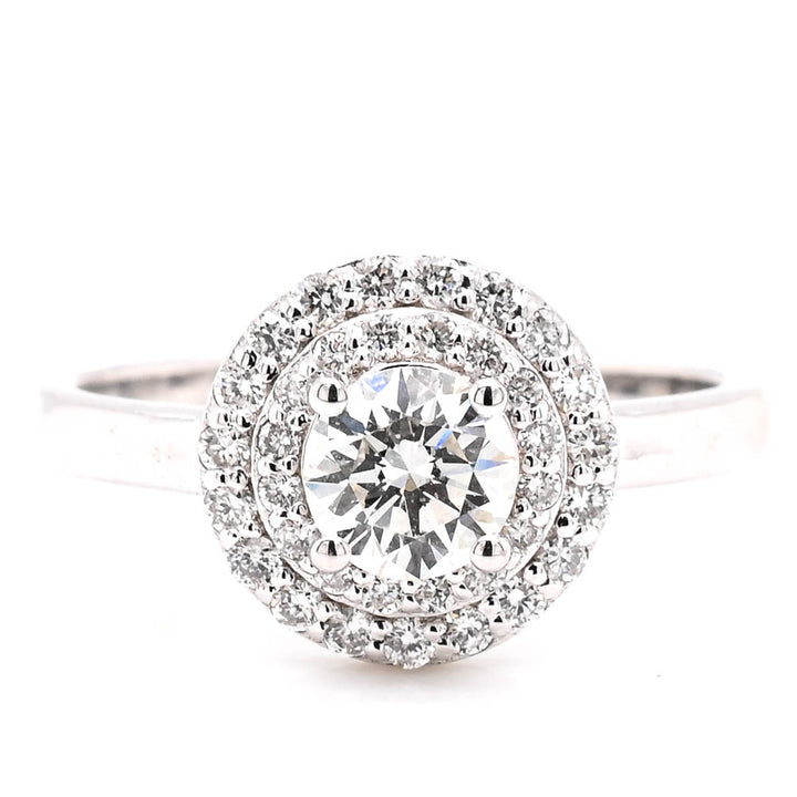 14KT White Gold 0.81CTW Round Brillinat Diamond Double Halo Set Engagement Ring.