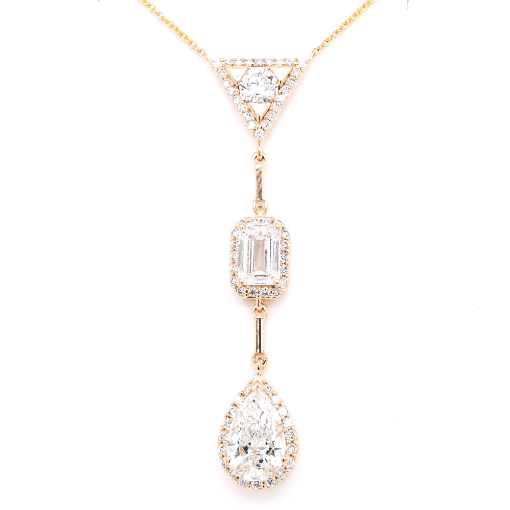 10KT Yellow Gold 18" 2.55CTW Pear , Emerald and Round Shape Lab Grown Diamond Drop Necklace.
