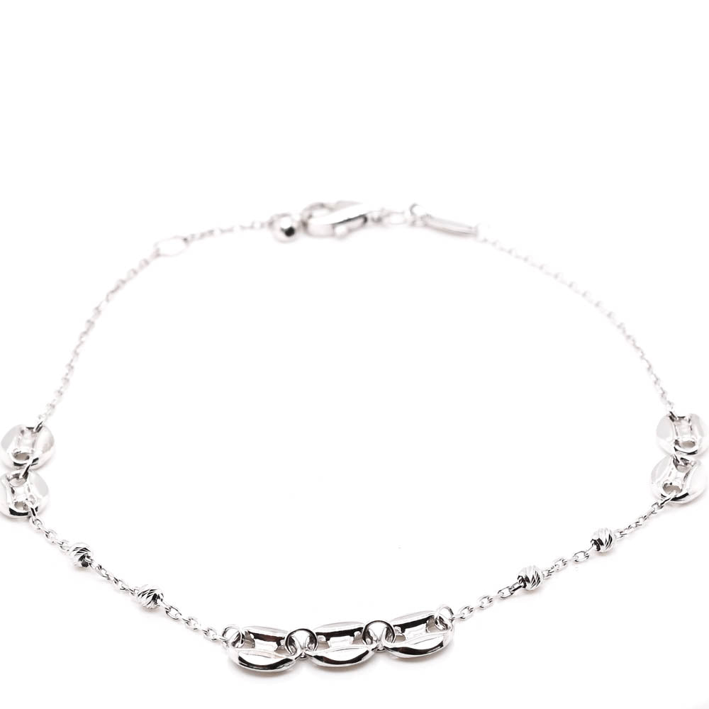10KT White Gold 7.75" Puff Mariner Link Chain Bracelet.