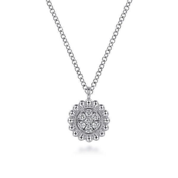 Gabriel & Co 14KT White Gold 17.5" 0.11CTW Diamond Cluster Bujukan Frame Necklace.