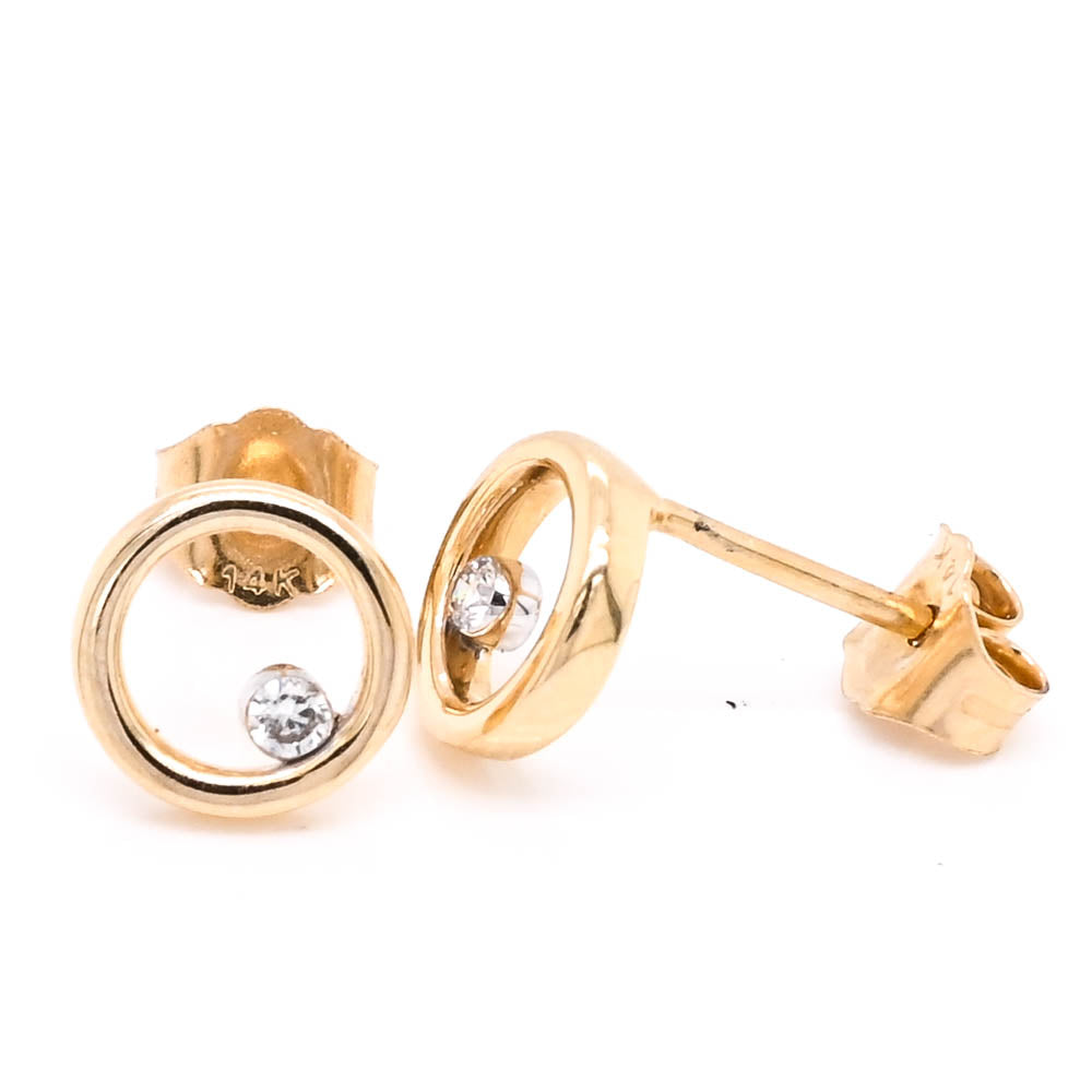 14KT Yellow Gold 0.05CTW Diamond Circle Earrings.