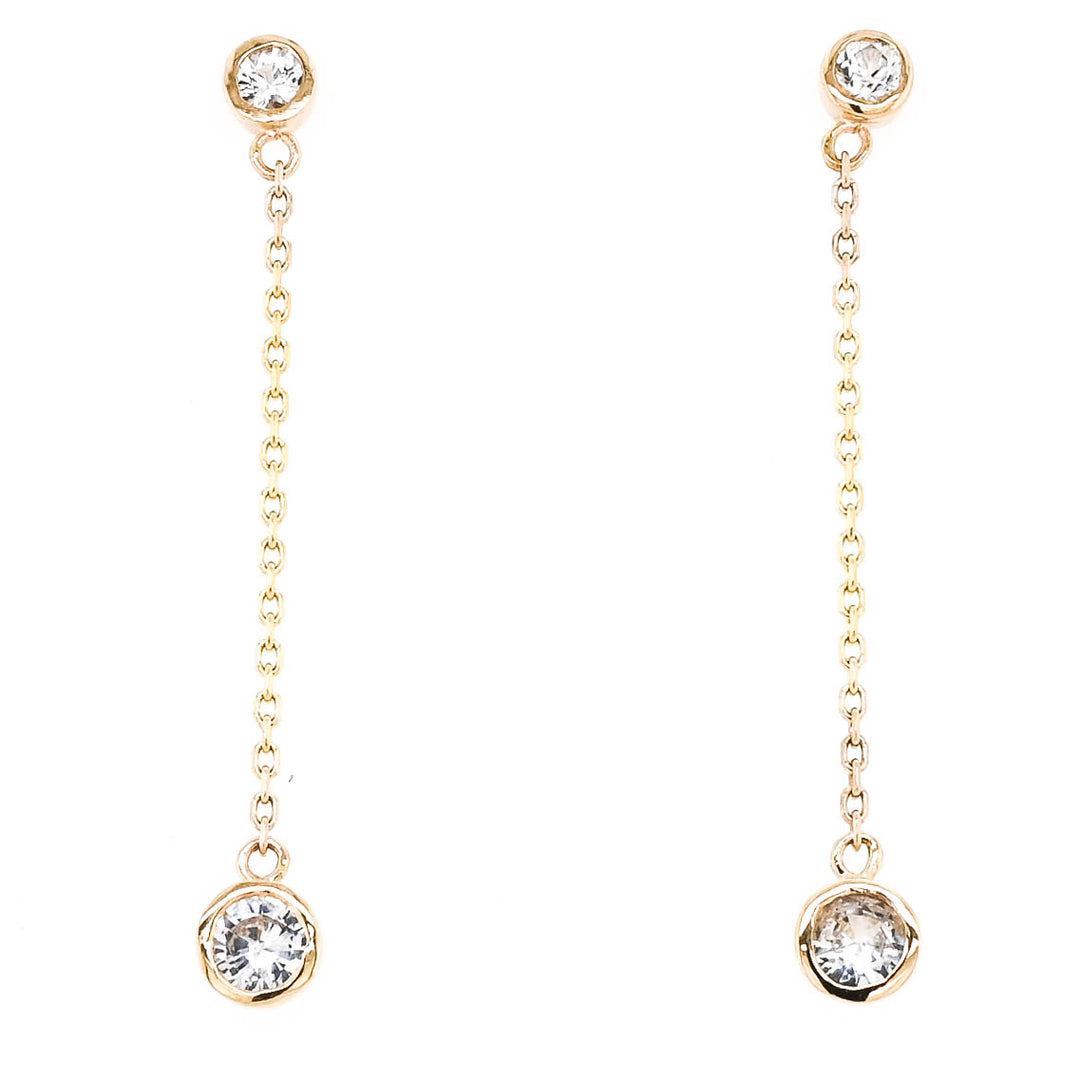 14KT Yellow Gold White Sapphire Dangle Earrings.