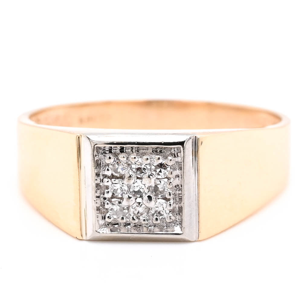10KT Yellow Gold 0.10CTW Diamond Mens Ring.