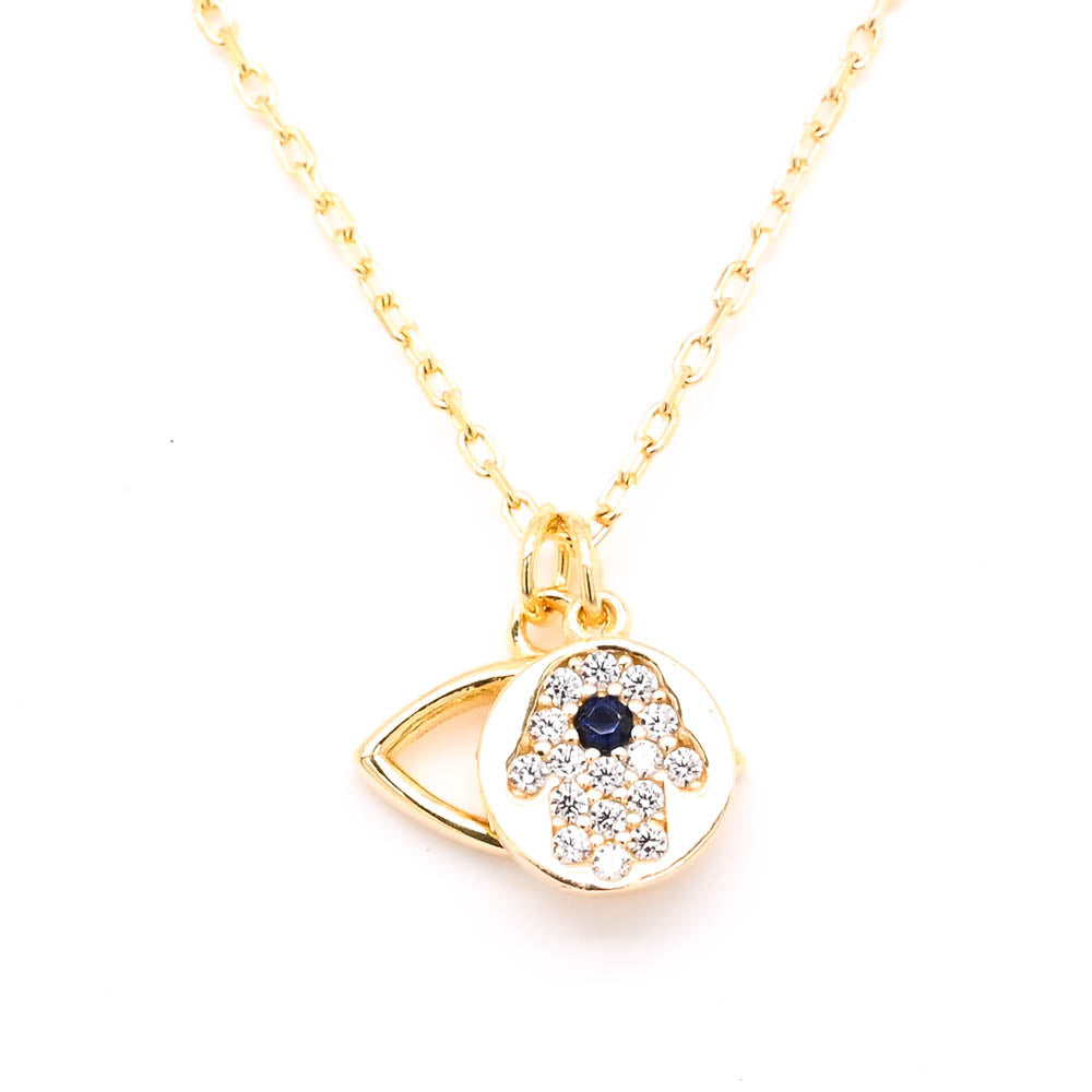 Sterling Silver 18" C.Z Evil Eye Hamsa Necklace.
