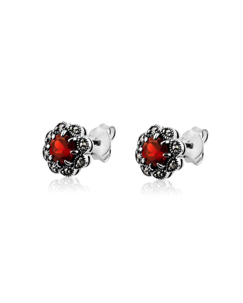 Larus Sterling Silver Marcasite & Garnet Earrings.
