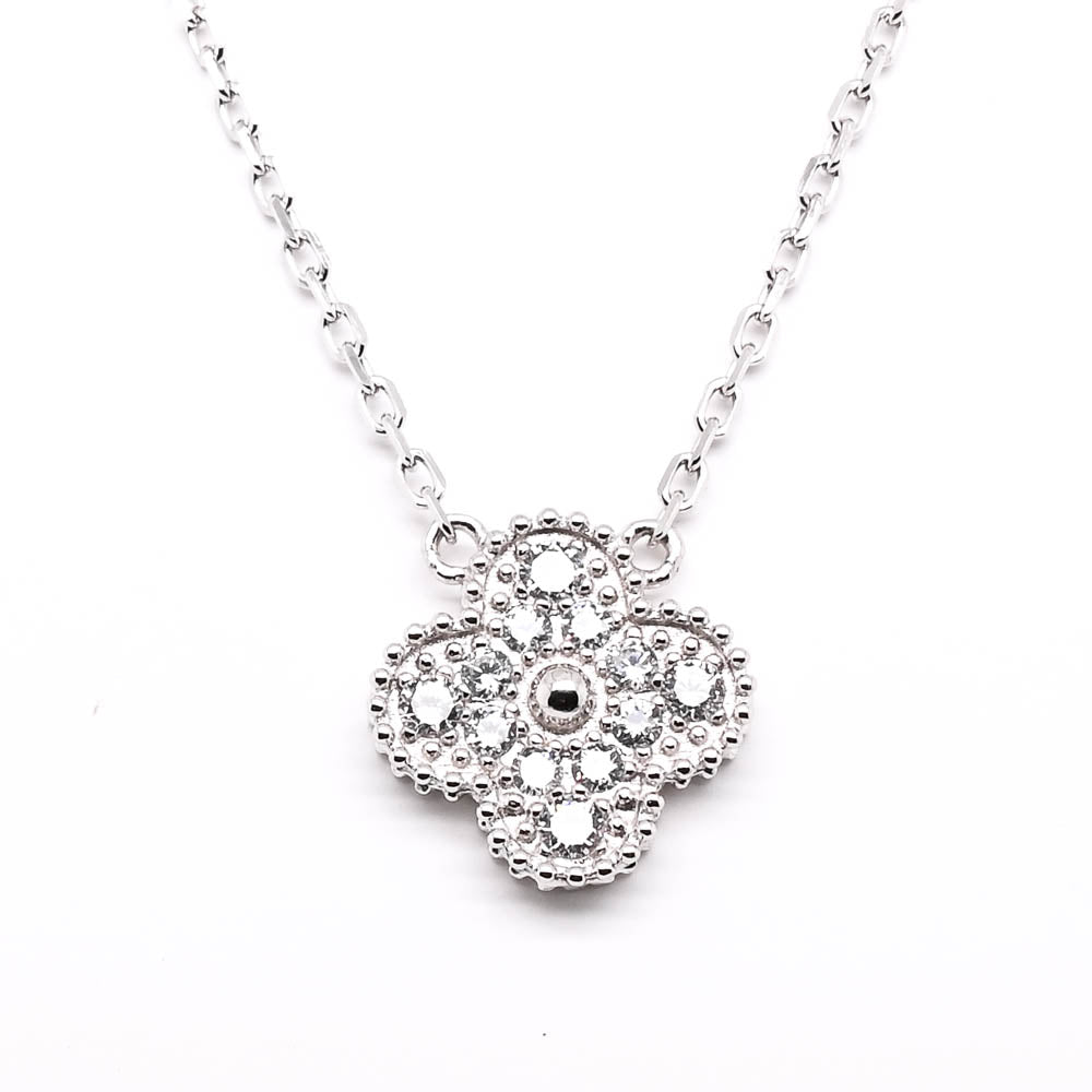 Sterling Silver 18" Single C.Z Clover Necklace.